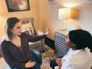 A therapist moves their finger as a client follows along. This could represent what EMDR trauma therapy in St. Petersburg, FL might look like. We offer online EMDR therapy in Florida and other services. Contact an online EMDR therapist for support in Madiria Beach and throughout the state!